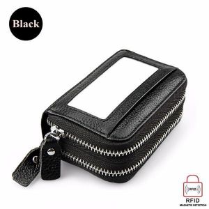 Millionerheart תיקים וארנקים Genuine Leather RFID Double Zipper 11 Card Holder Anti Theft Coin Bag Short Purse